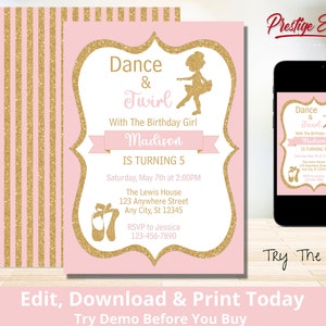 Ballet Invitation - Ballerina Theme Invite - Dance Invitation - Ballerina Party - Printable Ballet Party Invite