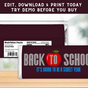 Back To School Chocolate Wrapper | First Day Of School Gift | Candy Bar Label | School Candy Bar | Last Minute Gift B2S - B2SPE