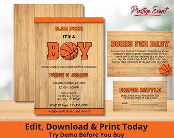 Basketball Baby Shower Bundle - Sports Theme - Free Throw Baby Shower - Slam Dunk Baby Invite - Diaper Raffle - Book Request - BBALL