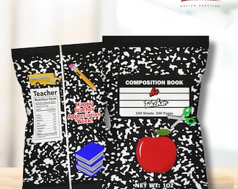 Envoltorio para bolsa de patatas fritas de agradecimiento al profesor: Bolsa para dulces imprimible (PDF y PNG)
