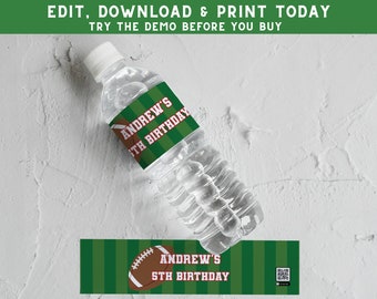 Football Water Bottle Label - Football Party Favor - Printable Drink Wrapper - Custom Water Bottle Wrapper - Football Party Decor - PEFO2