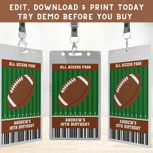 Football VIP Badge - Sports All Access Pass - Football Birthday - Sports Badge - Touchdown Football Theme - Footballl Party Favor - PEFO2