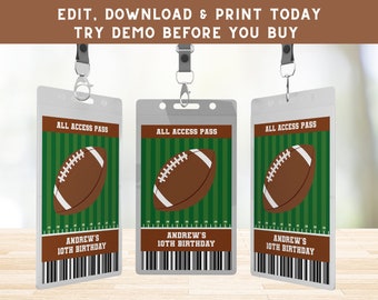 Football VIP Badge - Sports All Access Pass - Football Birthday - Sports Badge - Touchdown Football Theme - Footballl Party Favor - PEFO2