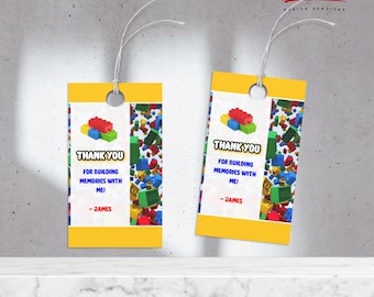 Building Block Favor Tags - Brick Party Thank You Tags - Kids Favor Tags - Building Theme Printable Favor Tags - PES105