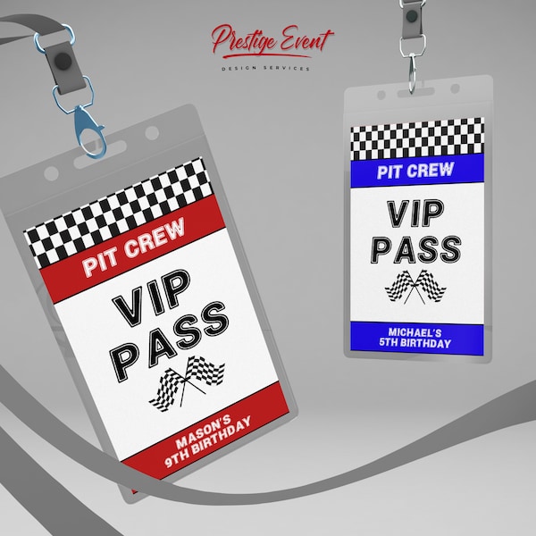 Racing Pit Crew Passes - Race Car Party VIP Pass - Race Car Party Favors - Pit Crew Pass - Race Car Party VIP Badge - PECA6