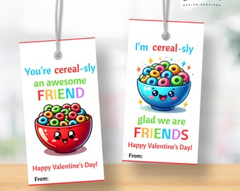 Cereal Valentine's Day Tags: Non-Candy Classroom Valentines (Digital Download)