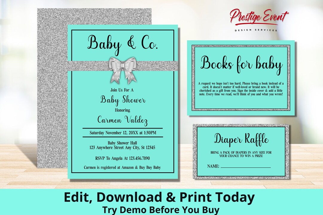 Baby and Co Baby Shower Invitation Bundle Tiffany Theme Books for Baby