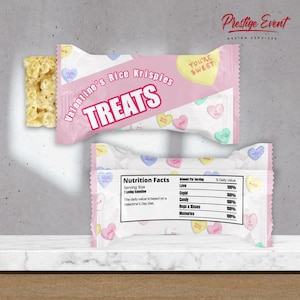 Candy Heart Valentine Rice Treat Wrapper, Valentines Day Gift, Rice Crispy Treats, Party Favors, Classroom Treats - VAL