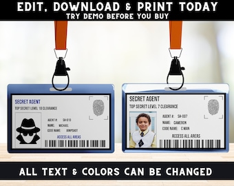 Spy Birthday Party Badge - Secret Agent ID Badge - Printable Spy Photo Badge - Spy Party Printable Decorations - PESPY1