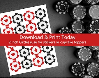 Decorazioni per cupcake da casinò: adesivi per feste di poker (PDF) (PESC01)