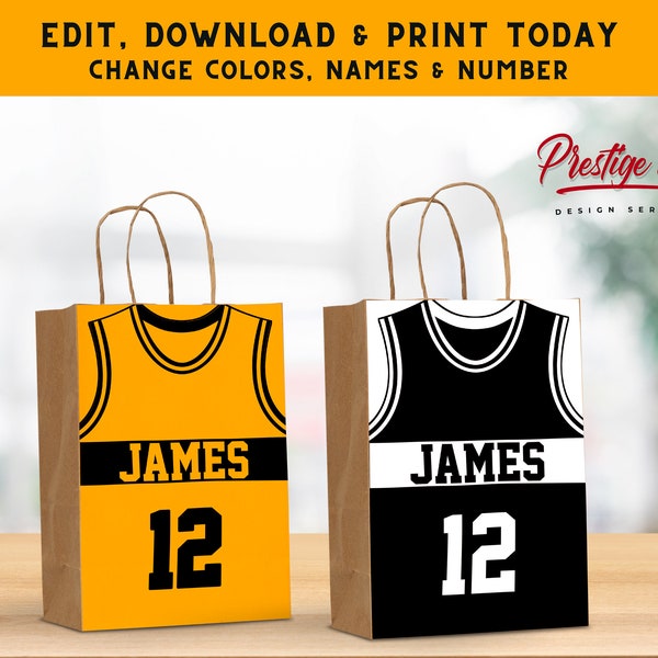 Basketball Gift Bag Label | Basketball Jersey Favor Sticker | Sports Theme Birthday | Fully Customizable Favor Bag Printable Label - BBALL