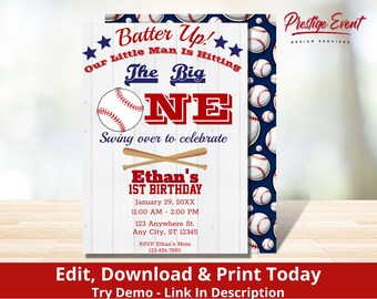 Baseball 1st Birthday Invitation: Rookie of the Year (Digital Download)