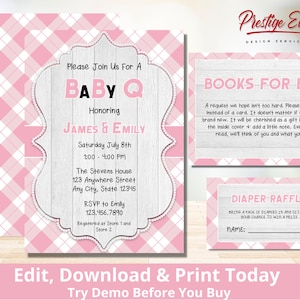 Pink Baby Q Baby Shower Bundle - Baby Barbecue Theme - Baby Shower BBQ invite - Baby Q Shower - Diaper Raffle - Book Request - PEBBQ