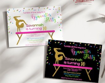 Gymnastics Birthday Party Invitation: Tumbling Gymnast (Digital Download)