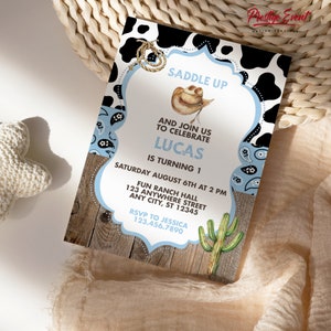 Blue Cowboy Rodeo Invite, Cowboy Birthday Invitation, Western Party, Wild West Baby, Country Theme - PEC200