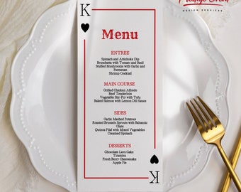 Casino Dinner Menu Card, Las Vegas Theme, Printable Menu for Casino Party, Casino Birthday Menus, Casino Menu Template - PESC01