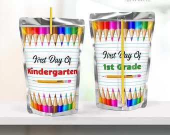 Back to School Juice Pouch Labels: Editable Colored Pencil Design (Digital Download)