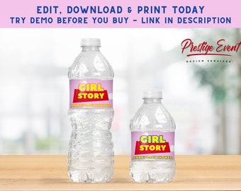 Girl Story Baby Shower Water Bottle Label (Printable)