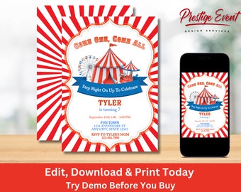 Carnival Birthday Invitation: Editable Circus Party Invite (Digital Download)