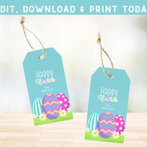 Easter Basket Tag - Easter Favor Tag - Happy Easter Tag - Easter Candy Tag - Easter Treat Bag Tag - Editable Easter Tags - PESE1