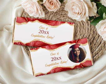Red Agate Graduation Chocolate Wrapper: Candy Bar Favor (Digital Download)