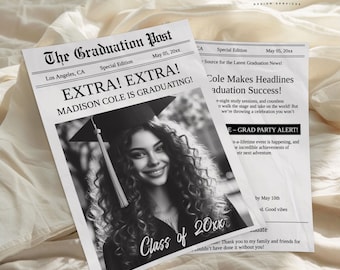 Newspaper Graduation Announcement Template: Custom Invite (Digital Download)
