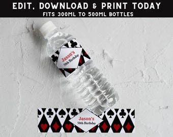 Casino Water Label - Casino Party Favor - Printable Drink Wrapper - Poker Casino Party ThemePESC01