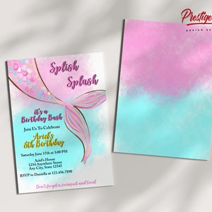 Editable Mermaid Birthday Invitation | Mermaid Template Download | Girl Birthday Invite | Under The Sea Invitation - PEMER1