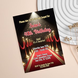 Red Carpet Invitation, Hollywood Party Invite, VIP Pass, Glamorous Birthday, Hollywood Sweet 16