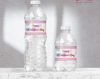 Conversation Hearts Water Bottle Label: Valentine's Day Stickers (PDF)
