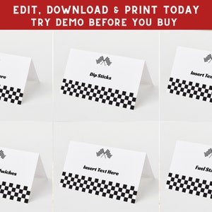 Racing Party Food Tents - Race Car Party Decor - Race Party Food Labels - Two Fast Birthday Place Cards - Race Car Food Tent Cards - PECA6