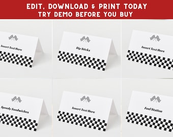 Racing Party Food Tents - Race Car Party Decor - Race Party Food Labels - Two Fast Birthday Place Cards - Race Car Food Tent Cards - PECA6