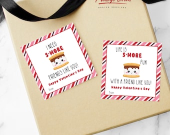 May include: Two printable Valentine's Day gift tags featuring a cartoon s'more with the text "I need s'more friends like you! Happy Valentine's Day" and "Life is s'more fun with a friend like you! Happy Valentine's Day".