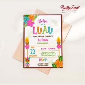 Tiki Luau Birthday Invite, Hawaiian Party Decor, Summer Birthday Invitation, Aloha Theme - PETROPIC