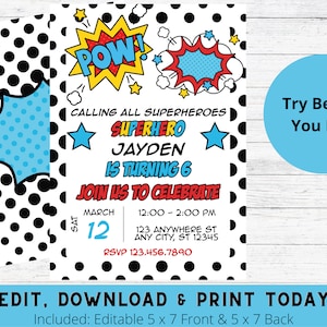 Superhero Invitation Superhero Birthday Invitation Superhero