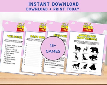 Girl Story Baby Shower Game Bundle: Pink Theme (Printable PDF)