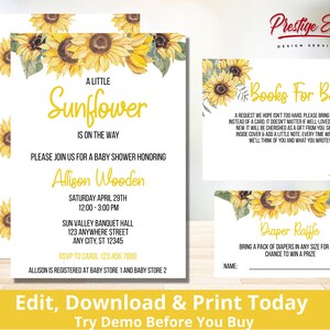 Sunflower Baby Shower Bundle - Rustic Little Sunflower Theme - Sunflower invite - Sunflower Diaper Raffle - Sunflower Baby Set - PES034