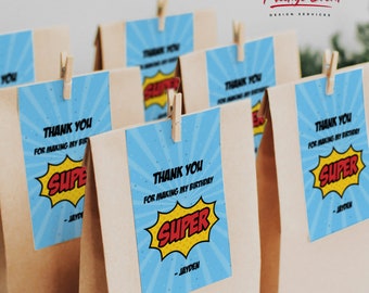 Superhero Favor Tags: Comic Book Birthday Thank You (Printable Digital File)