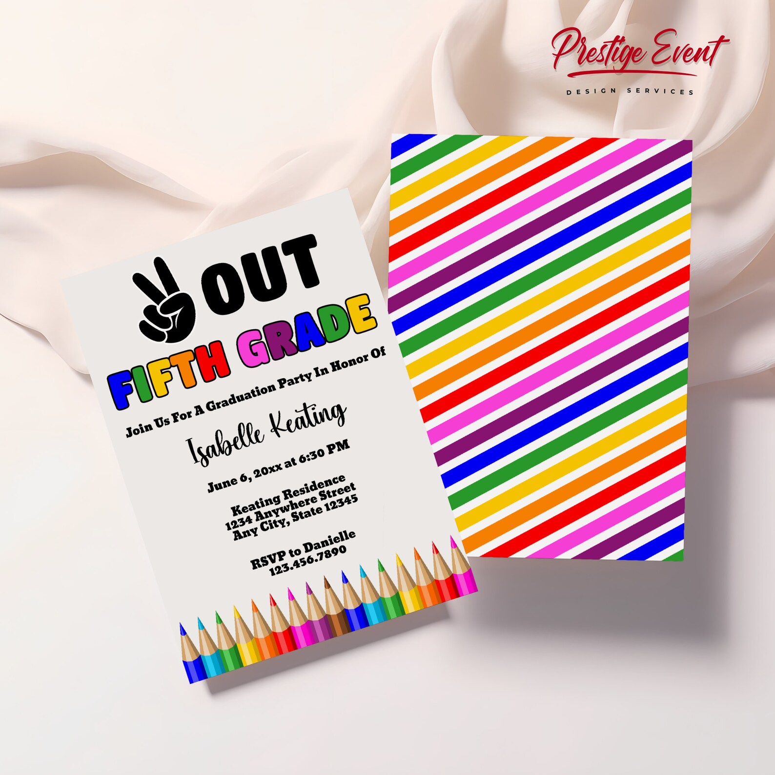 Grade R Invitation Card 5th Grade Graduation Party Invitation: Colorful Pencil Design (digital ...