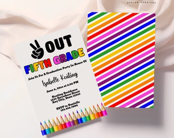 5th Grade Graduation Party Invitation: Colorful Pencil Design (Digital Download)