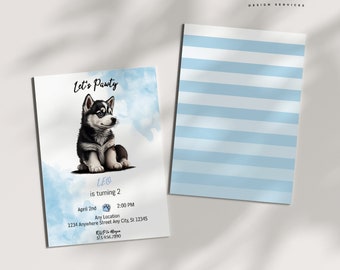 Husky Puppy Birthday Invitation: Dog Party Invite (Digital Download)
