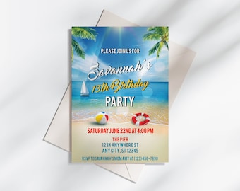 Beach Party Invitation, Beach Birthday Party, Pool Party, Summer Invitation, Beach Pier Theme Flyer - PEBEACH