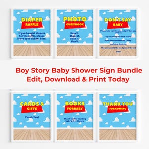 Boy Story Diaper Raffle Sign -  Don&#39;t Say Baby Sign - Books For Baby Sign - Baby Shower Game Bundle - Toy Story Baby Shower Signs - PES0