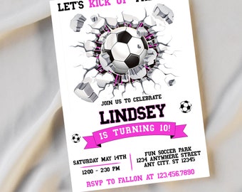 Girl Soccer Invitation, Pink Sports Birthday Party, Soccer Theme Invite, Girl Soccer Birthday Celebration