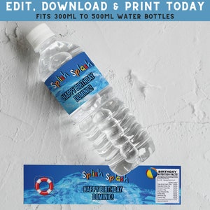 Pool Party Drink Wraps - Water Bottle Wraps - Pool Party Label - Pool Water Labels - Pool Party Decor - PES003
