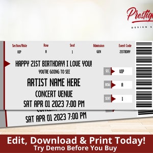 Konzertkarte Vorlage - Konzert Geschenkgutschein - Personalisiertes Event-Ticket - Überraschungskarte - Überraschungskarte - Konzertgutschein