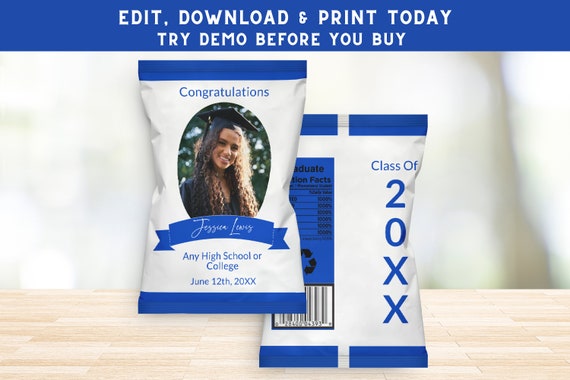 Graduation Chip Bag - Class of 2023 Custom Chip Bag - Photo Chip Wrapper - Graduation Favor Bag - GRAD Il_570xn