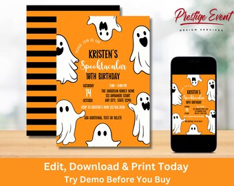 Ghost Halloween Birthday Invitation: Spooktacular Kids Party (Digital Download)