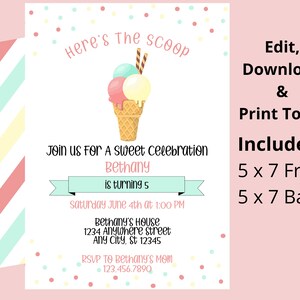 Ice Cream Invitation - Ice Cream Social - Here&#39;s The Scoop - Ice Cream Theme - Girl&#39;s Ice Cream Party