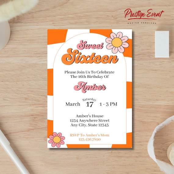 Groovy 70s Sweet Sixteen Invitation: Funky Retro Theme (digital